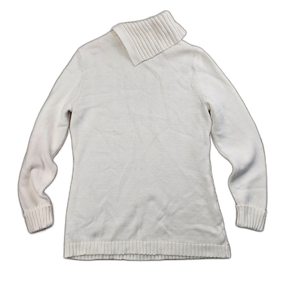Liz Claiborne Ivory Cable Knit Cowl Neck Sweater Medium Cozy Preppy - Picture 3 of 13